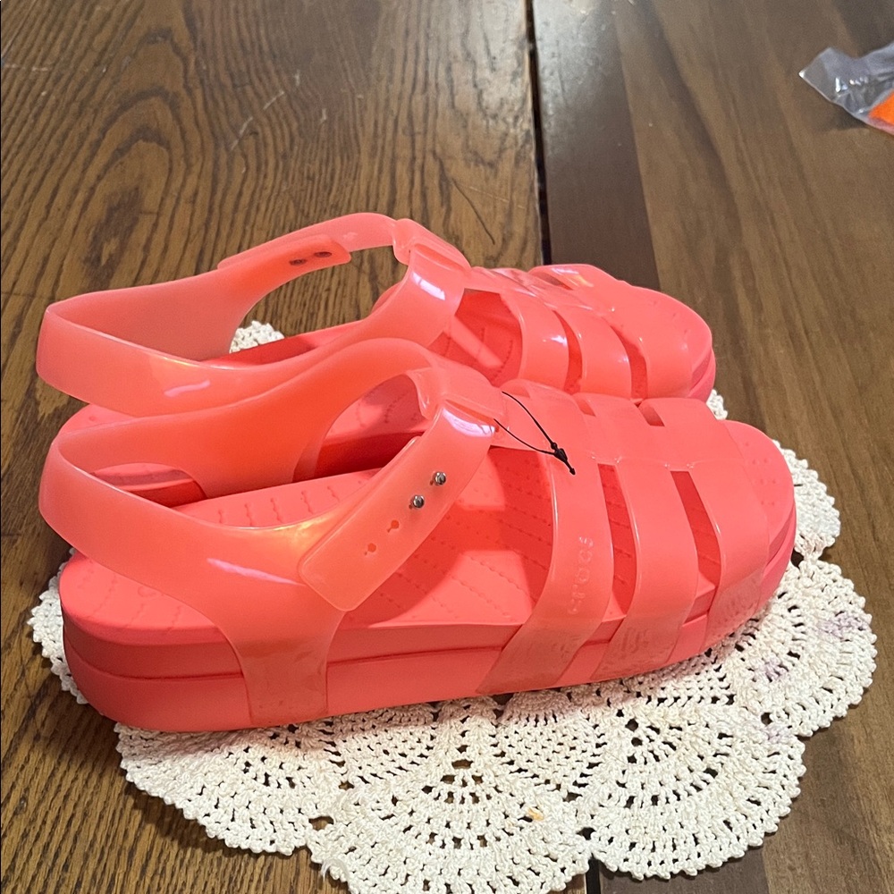 Crocs splash glossy Fisherman platform Pink Jelly Sandals